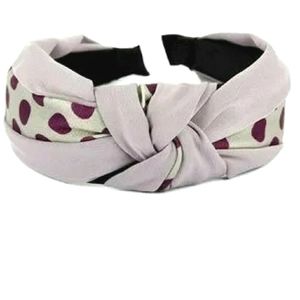 Knotted headband, gray with purple polkadots, NWOT